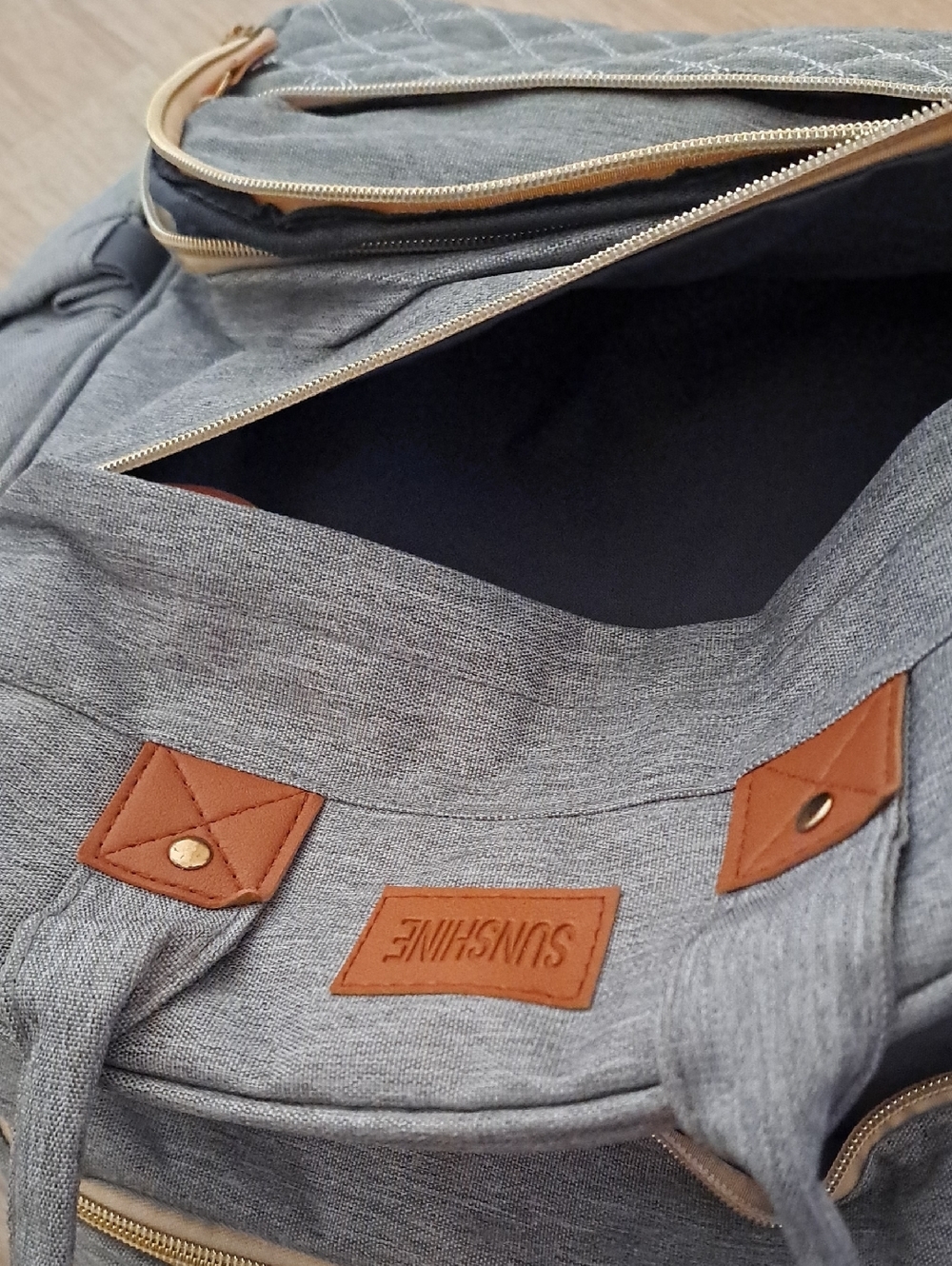 SUNSHINE Gray Baby Backpack with Tan Accents - Picture 9 of 13